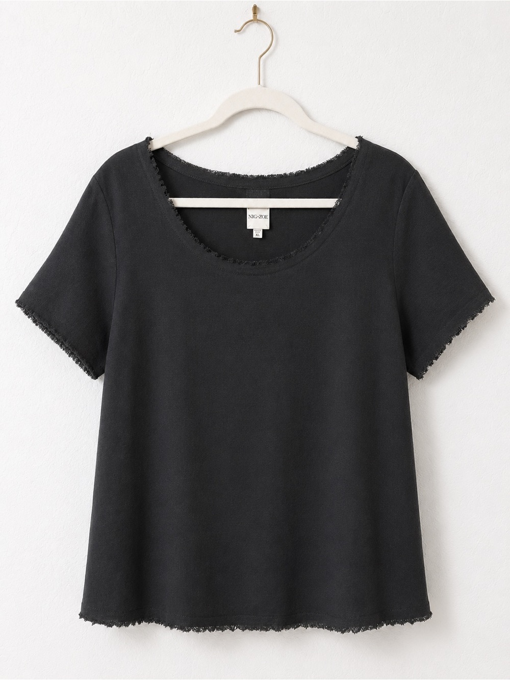NIC+ZOE Frayed Trim Tee – Black – Size XL